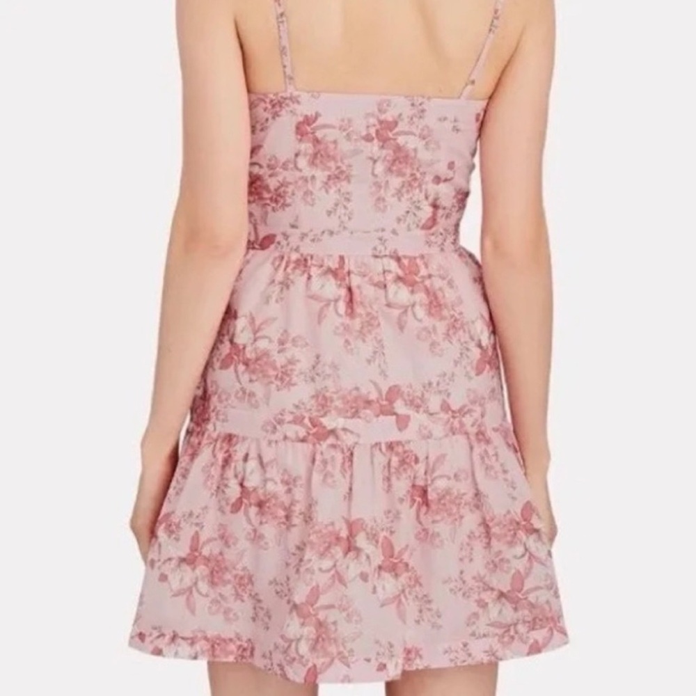Intermix Pink Floral Silk Blend Babydoll Mini Dress Cottagecore Size 10 Romantic - Picture 2 of 16